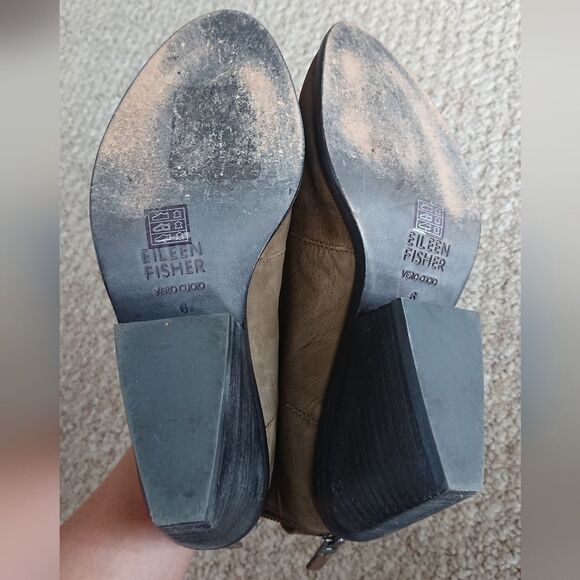 Eileen Fisher Tag Wrap-Snap Leather Booties Dark green Zipper Size 6 - Picture 12 of 12